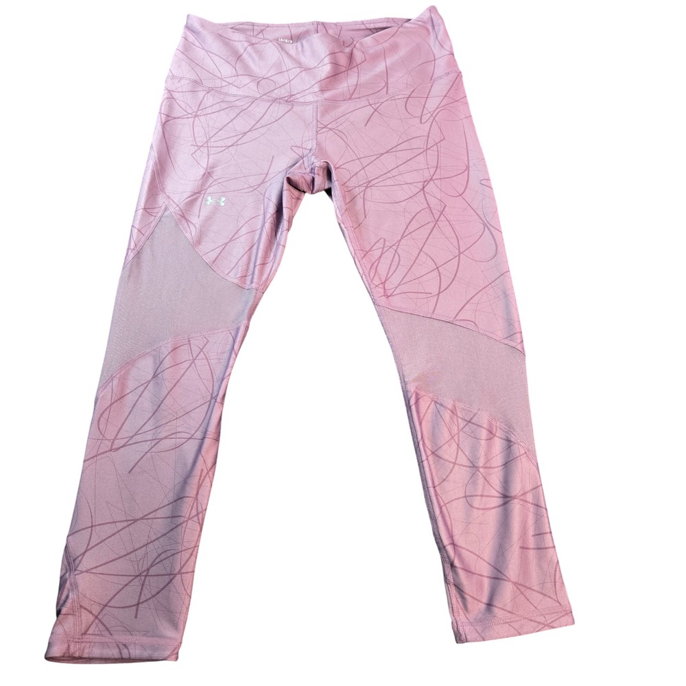 Under Armour Women's HeatGear Compression Leggings Purple Graphic Crop Sz Large